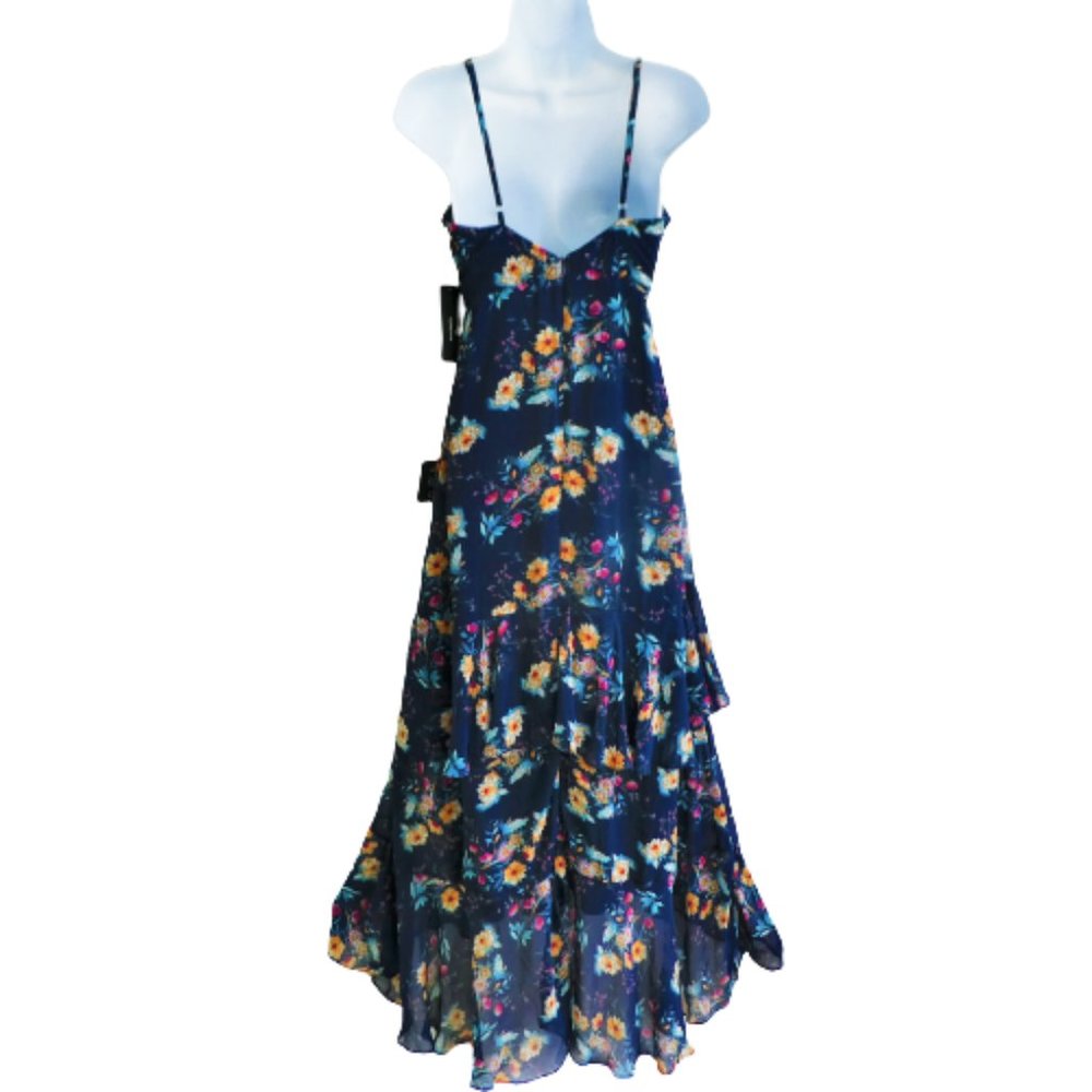 NEW Lulus Maxi Surplice Dress Navy Floral Hippie Boho Prom Halter Lined Zip Back - Picture 2 of 10